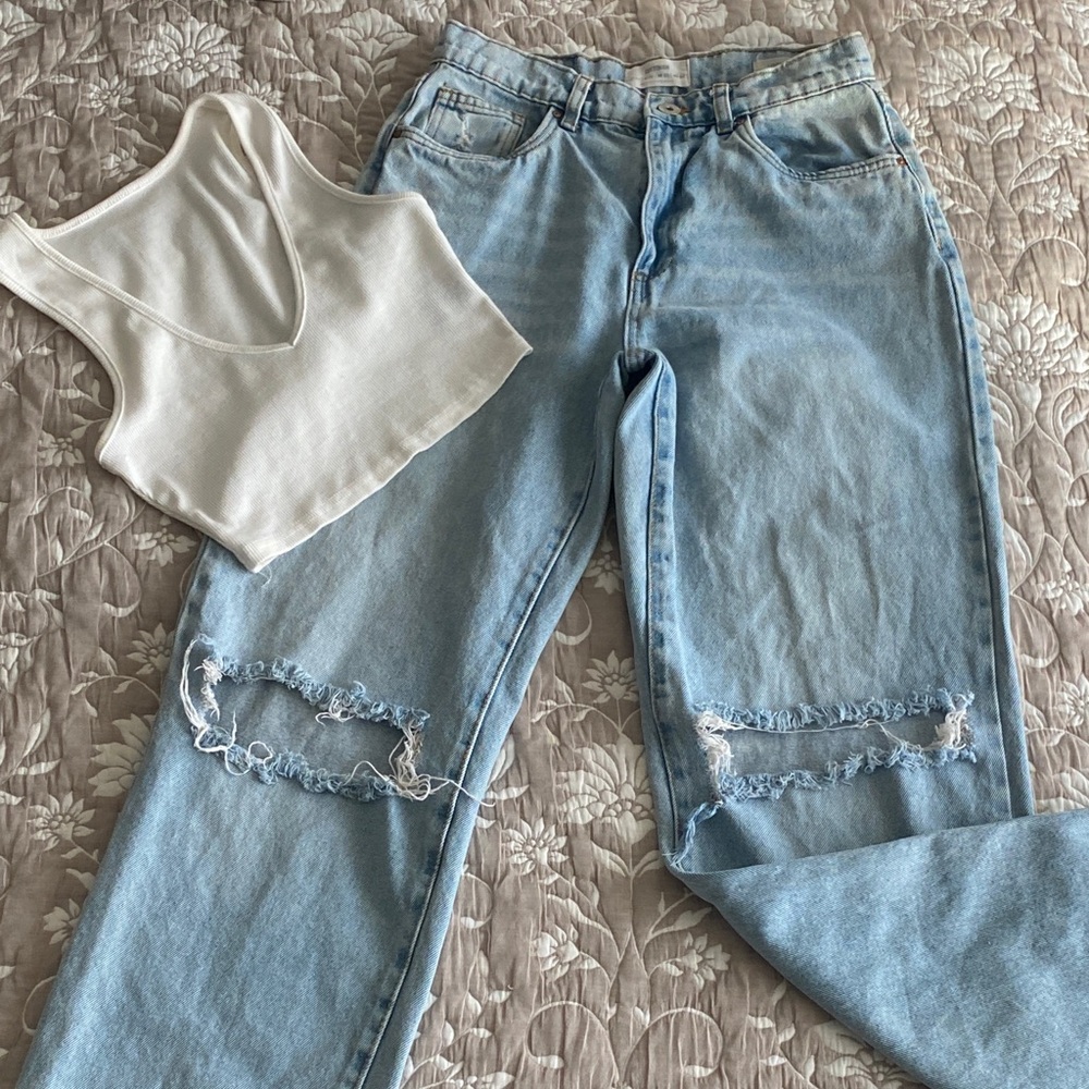Cotton On Sky Blue Distressed Boyfriend Jeans